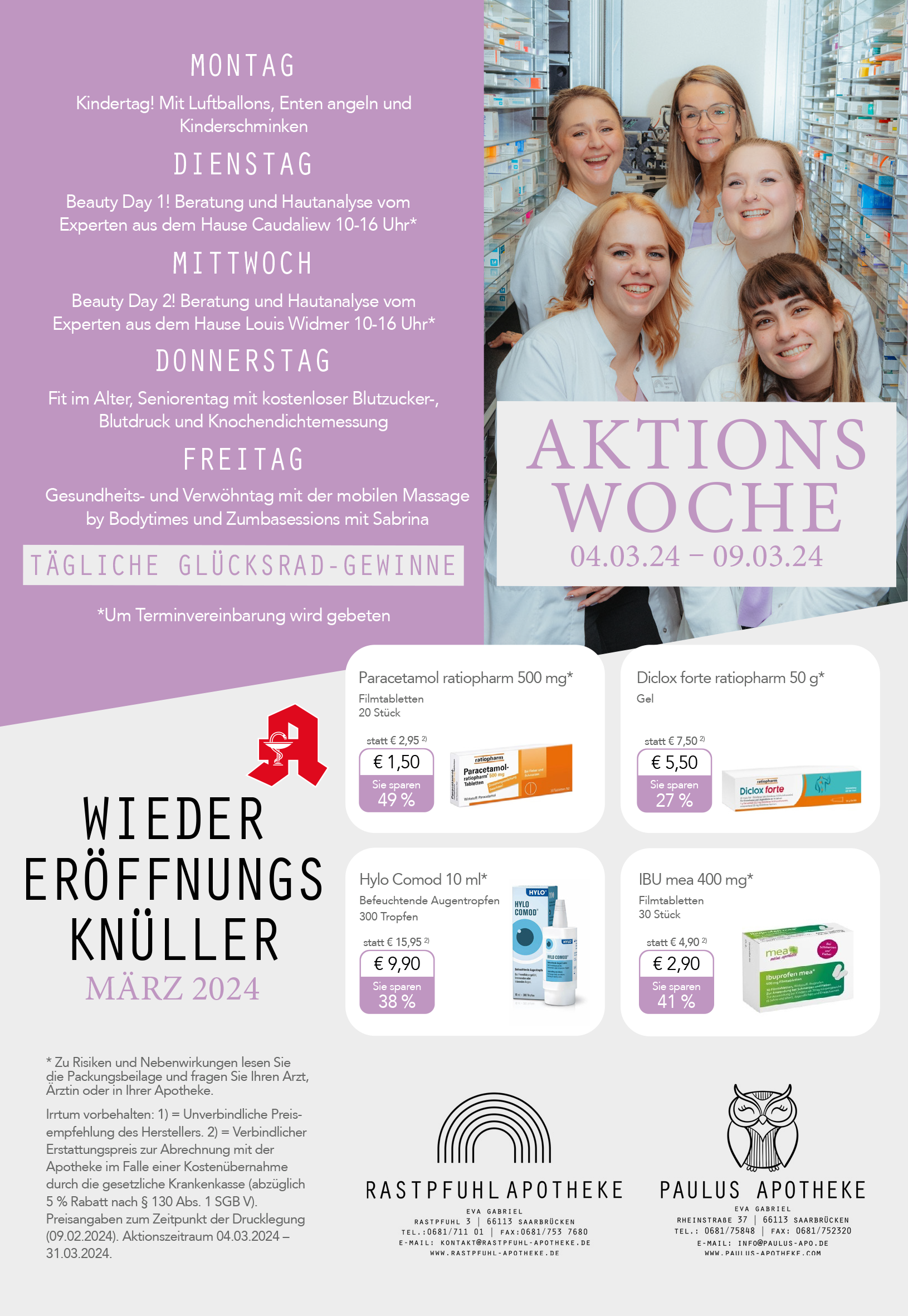 Sonderangebote zur Wiedereröffnung der Rastpfuhl Apotheke im März 2024